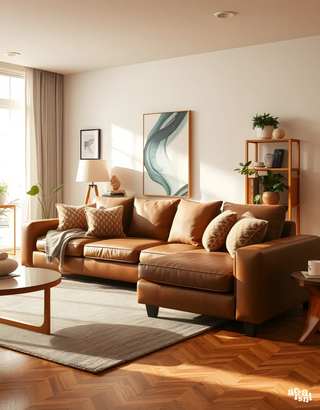 Orange Leather Sofa Living Room Inspiration Artisanal Home Goods-5