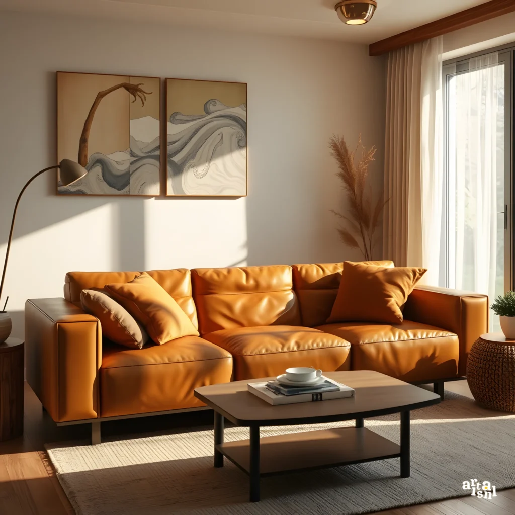 Bright and Airy Leather Sofa Living Room Artisanal Home Goods-23