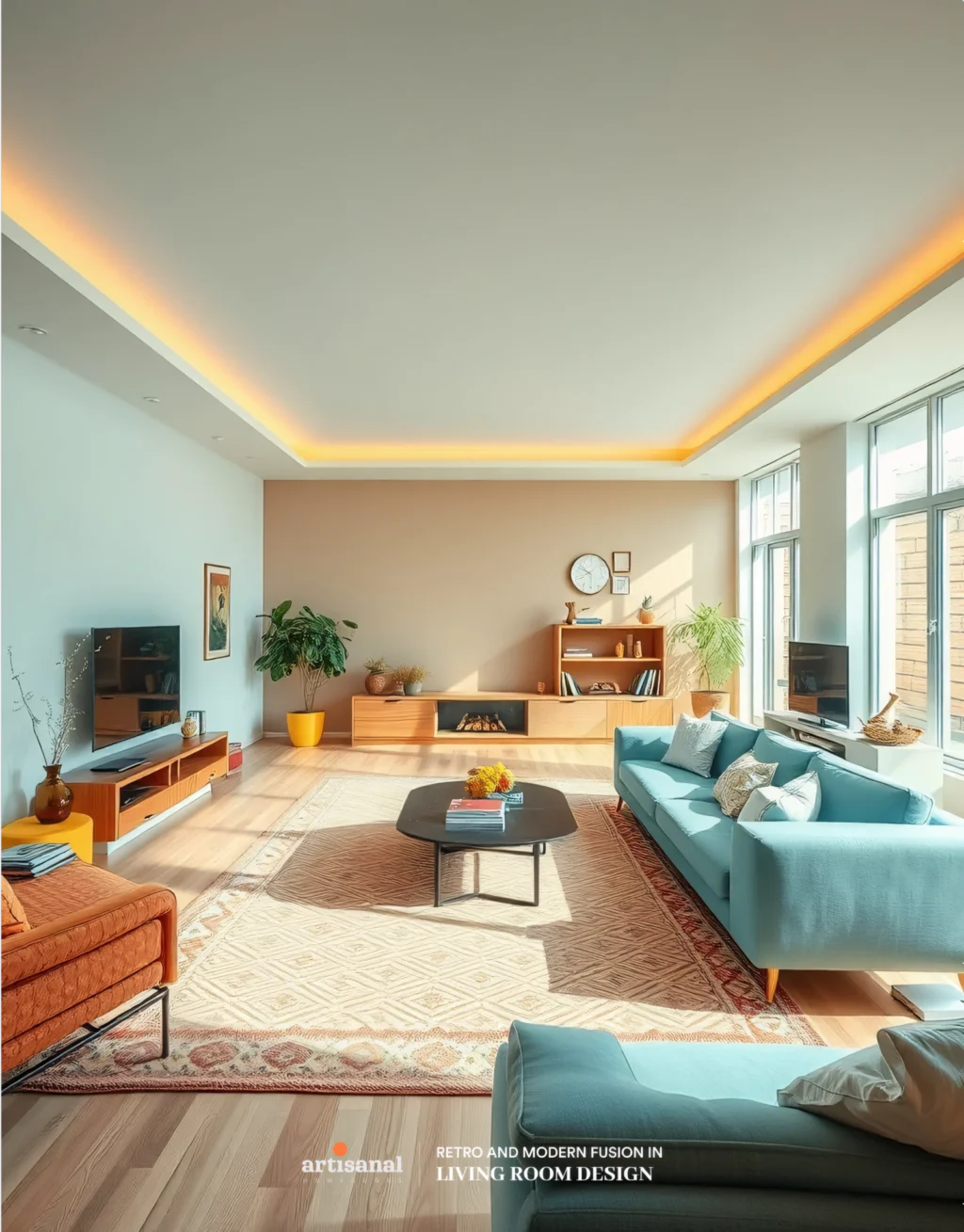 Blending 70s Retro Vibes with Modern 2025 Living Room Décor Trends